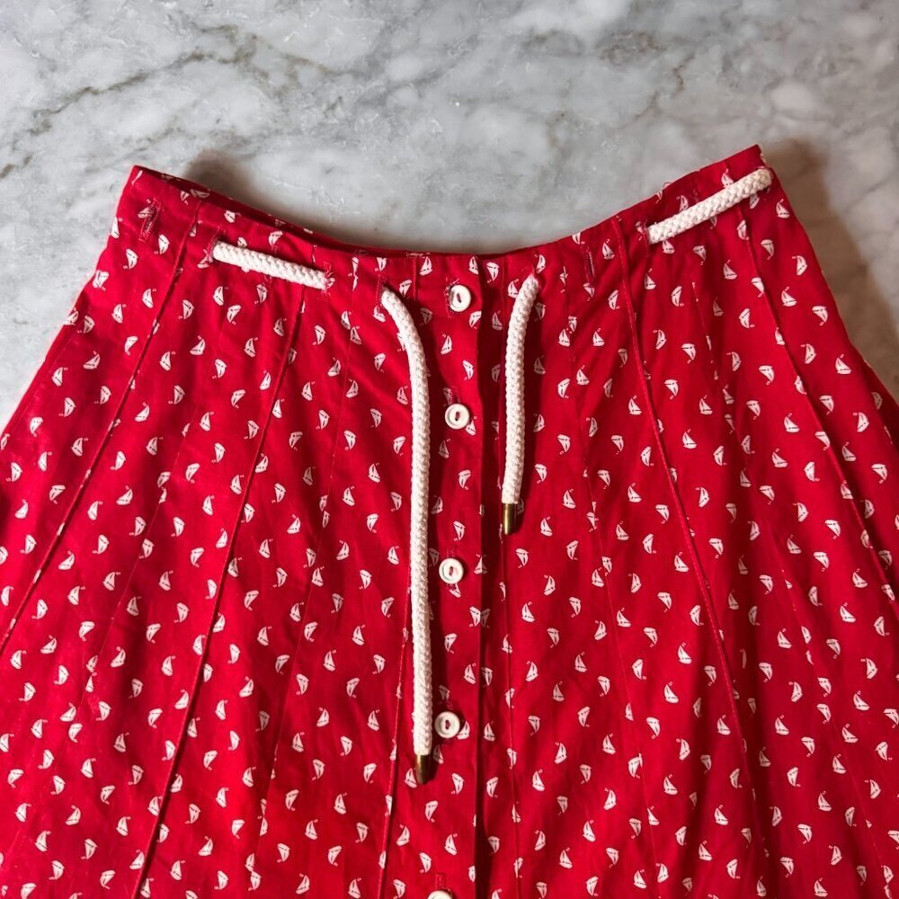 Vintage 70s Century Boston Sailboats Button Front Midi Skirt Size 10 Cottagecore - Picture 2 of 10